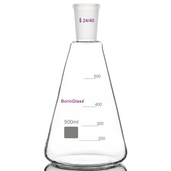 24/40 Glass Erlenmeyer Flask, 500ml Borosilicate Glass Graduated Laboratory Flask with 24/40 Standard Taper Joint