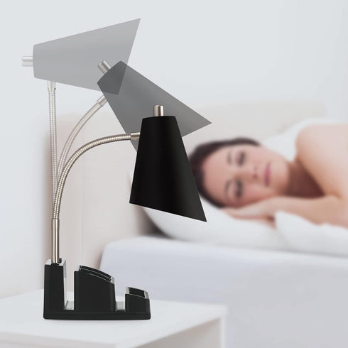 LED Desk Lamp with USB Charging Port and AC Outlet, Adjustable Neck, Modern Table Lamp for Reading and Working