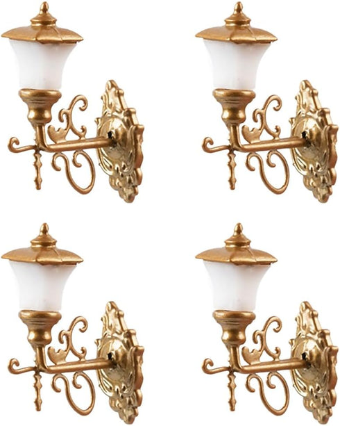 Housoutil 4pcs Dollhouse LED Wall Sconces, 1: 12 Scale Wall Lamp, Miniature