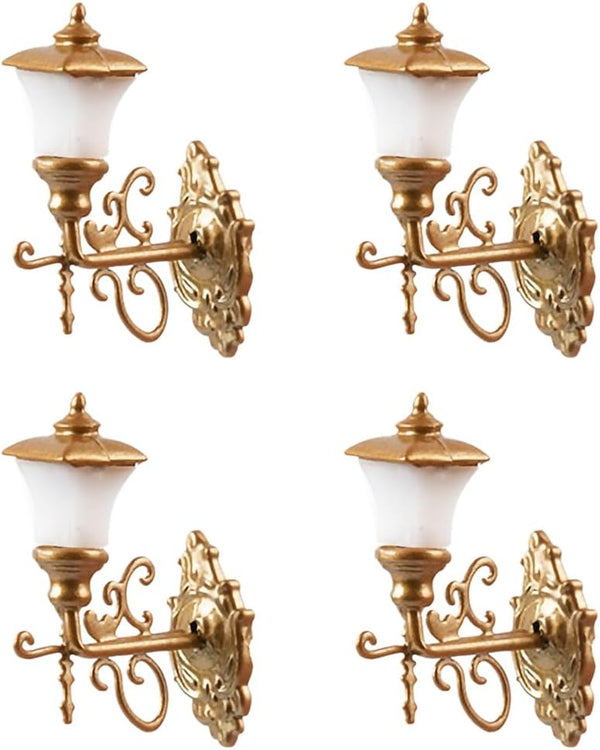 Housoutil 4pcs Dollhouse LED Wall Sconces, 1: 12 Scale Wall Lamp, Miniature