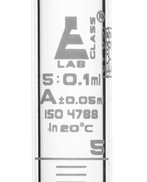 EISCO Graduated Cylinder, 5ml Class A Tolerance ±0.05ml, Round Base, White Graduations, Borosilicate 3.3 Glass