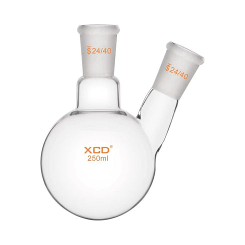 XCD Borosilicate Glass 2-Neck Round Bottom Boiling Flask, 250 ml with 24/40 Center and Side Standard Taper Outer Joint