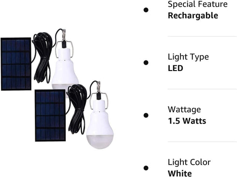 Solar Powered Lamp Portable LED Bulb Lights, Solar Energy Panel LED Lighting for Camp Tent, Night Fishing, Emergency