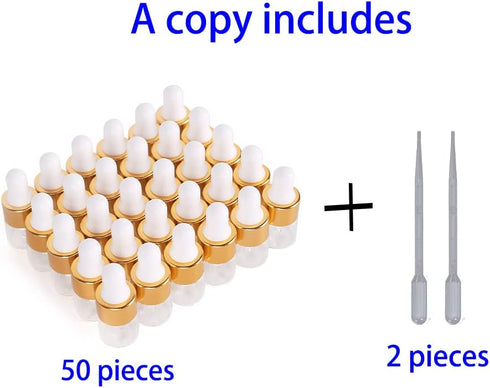 50 Clear Glass Dropper Bottles, 1/3/5ML Essential Oil Tincture Bottles with Measuring Pipette and Lid