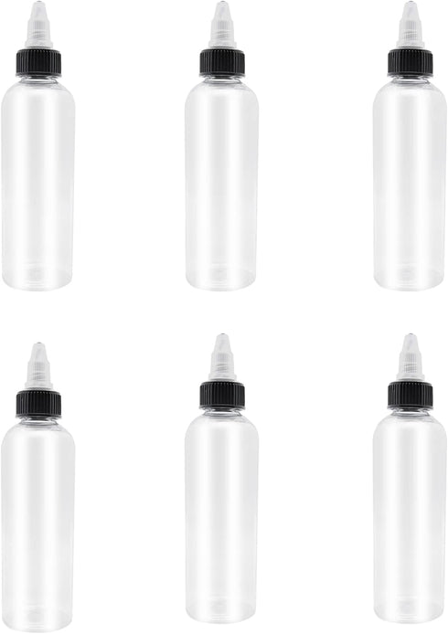 6 Pcs 4oz Plastic Boston Squeeze Bottles with Twist Top Cap for Dispensing