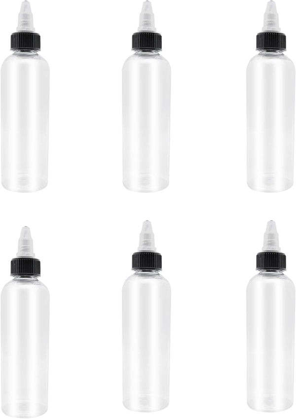 6 Pcs 4oz Plastic Boston Squeeze Bottles with Twist Top Cap for Dispensing
