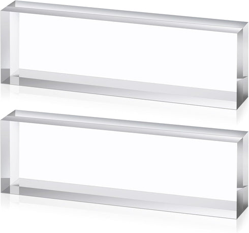 Yousoontic 2 Pcs Clear Acrylic Blocks 2.5 x 8 x 1.125 Inch, Blank Name Plate Cube Display Stand for Wedding Props