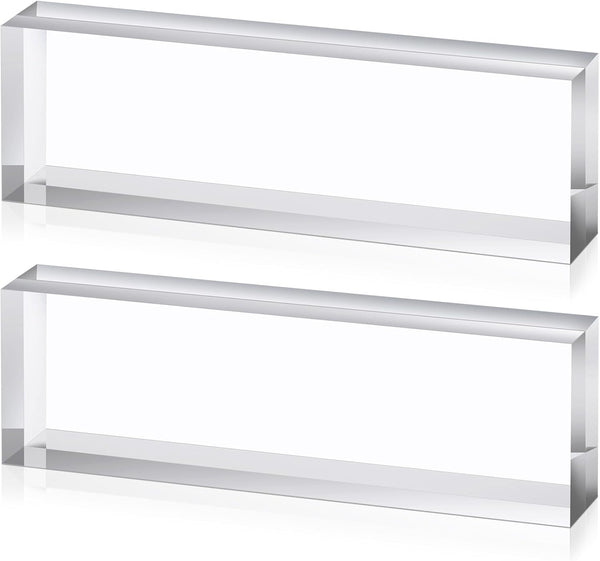 Yousoontic 2 Pcs Clear Acrylic Blocks 2.5 x 8 x 1.125 Inch, Blank Name Plate Cube Display Stand for Wedding Props