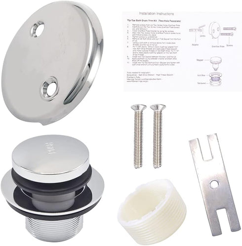 ZOEHE STORE Tip-Toe Bath Drainer with Two-Hole Overflow Faceplate and Screws, Chrome