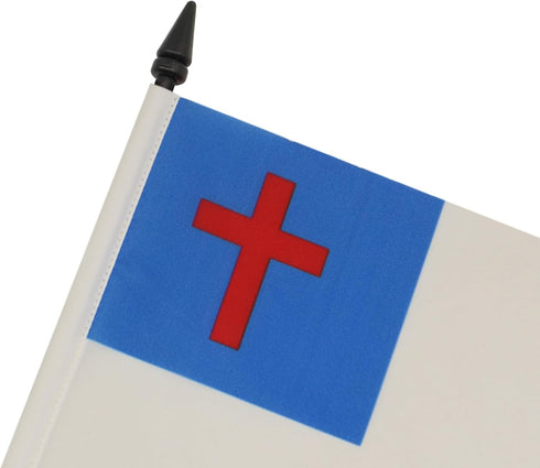 Christian Religion Table Flag, 5'' x 8'', Black Plastic Stick and Base