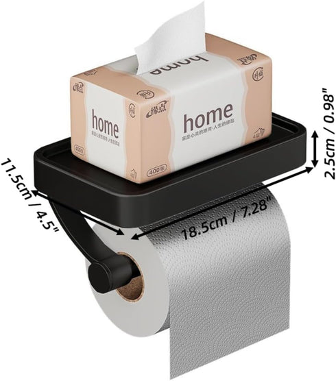 DGYB Bathroom Toilet Paper Holder Wall Mount Black Paper Towel Holder with Shelf Rustproof & Multifunctional