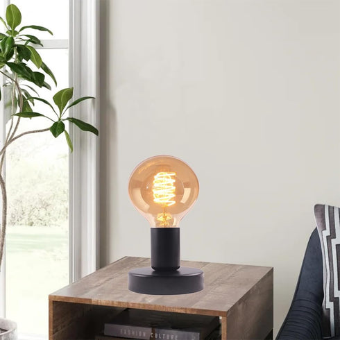 E26 E27 Industrial Table Lamp Base, Mini Short Desk Lamp Without Shade, Simple Metal Edison Light Bulb Stand (Black)