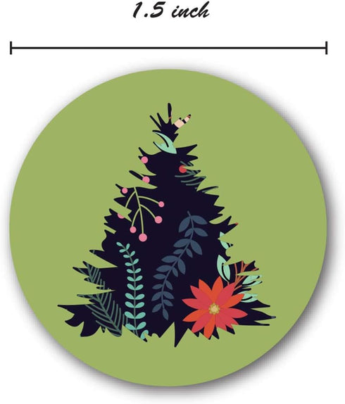 Patterned Holiday Trees Christmas Stickers - 500 Christmas Labels with 8 Alternating Floral Holiday Tree Designs (1.5"