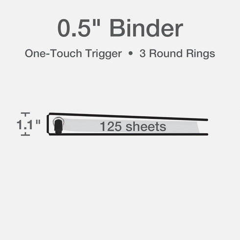 Oxford Round Ring Binders, 0.5 Inch ONE-Touch Binders for School and Office, PVC-Free, White, 12 PK