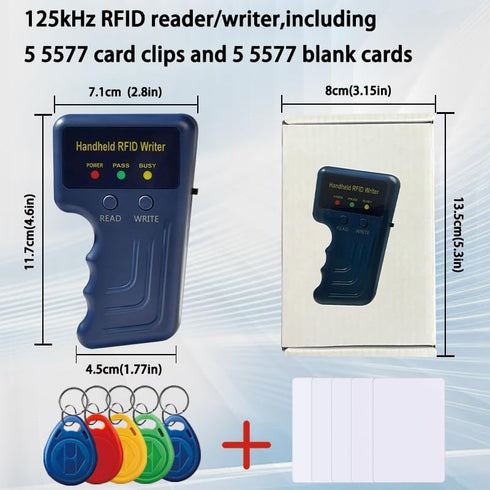 FIYYIA 125khz 5 T5577 5 Handheld RFID Reader Writer,AWID and HID Copier with Keyfobs & White Cards