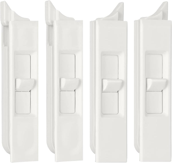 Tilt Latch Pairs, White Plastic Snap-In Latch for Sliding Window Accessories, Spring Loaded (4)