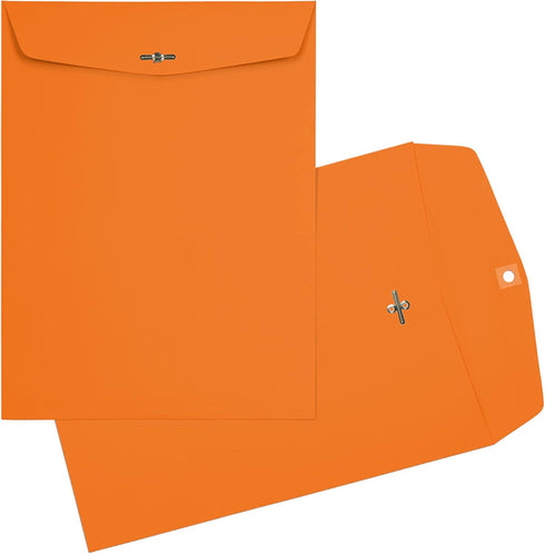 LUXPaper 9 x 12 Open End Envelopes, Clasp, Mandarin Orange, 80lb. Text, 50 Qty
