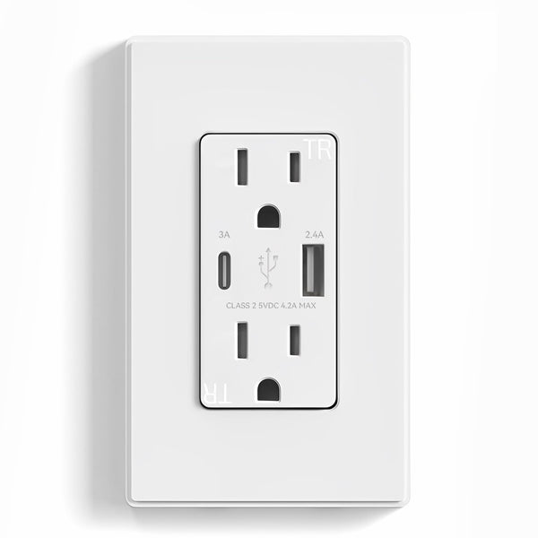 ELEGRP USB Charger Wall Outlet, 15 Amp Duplex Receptacle with Type A & Type C USB Ports, UL Listed (1 Pack, Matte White)