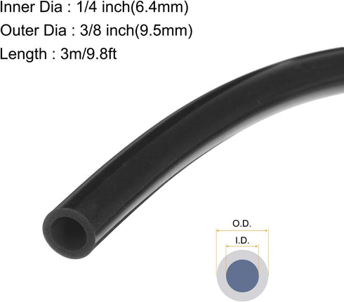 10ft 6.4mm(1/4") ID x 9.5mm(3/8") OD Silicone Tubing Black Industrial Plastic Tubing Pure Silicone Hoses for Pump Siphoning Draining Irrigation Brewing