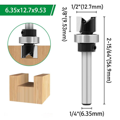 Ozmatip 5pcs 1/4 1/4", 3/8", 9/16", 3/4", 1" Pattern Flush Trim Router Bit Shank, Carbide Tipped Top Bearing Template