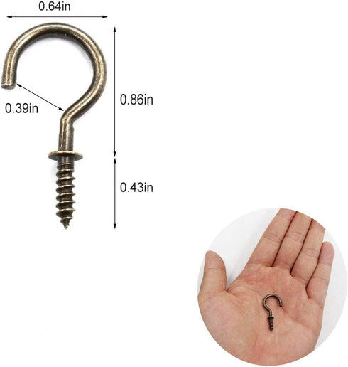 Antique Brass Ceiling Hooks, 7/8'' Vintage Bronze Cup Hook, Screw-in Light Hooks (40 Pack)