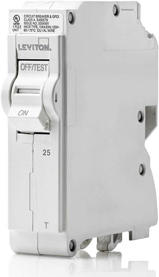 Leviton LB125-T 25A 1-Pole Plug-On Standard Branch Circuit Breaker, Thermal Magnetic, 120 VAC, White