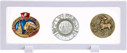 Skelang 3D Floating Display Case, White Rectangular Coin Holder Display Stand, 9"×3.54"×0.75" for Coins and Jewelry