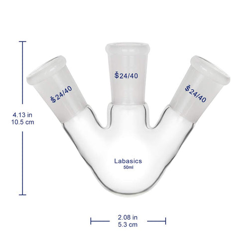 Glass 50ml Round Bottom Flask RBF, 3 Neck with 24/40 Center and Side Standard Taper Outer Joint