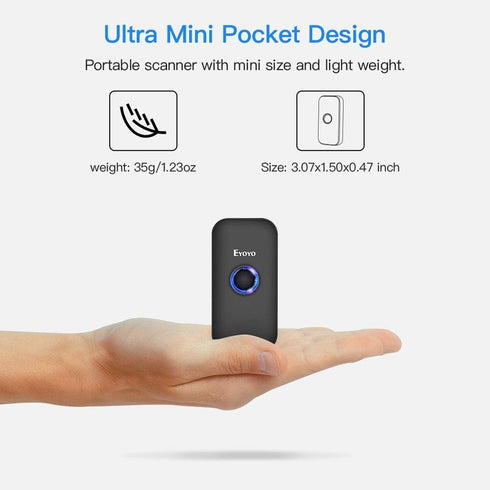 Eyoyo Mini 1D Bluetooth Barcode Scanner - 3-in-1 Bluetooth & USB Wired & 2.4G Wireless Barcode Reader for Windows,