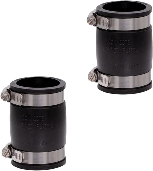 Fernco 1056-150 1-1/2-in. Flexible PVC Pipe Coupling for Cast Iron and Plastic Plumbing Connections, 2-Pack