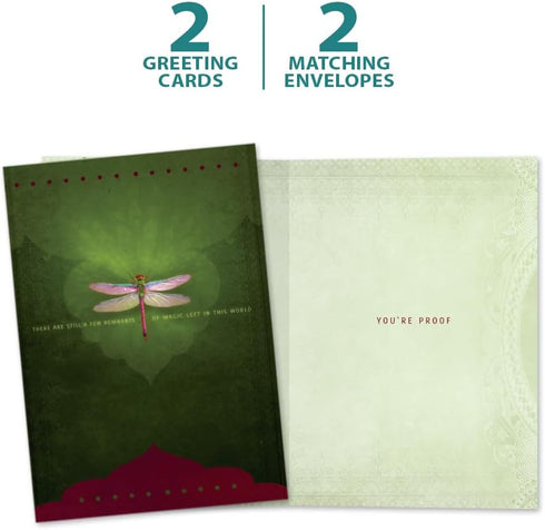 Tree-Free Greetings Magic Remnants Dragonfly All Occasion Cards, 2 Recycled 5x7 Cards & Envelopes, USA Made