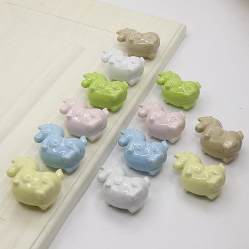 HanOaki 31mm 57mm Cabinets(1366 Pottery and Porcelain Cabinet Door Handle with Cartoon Horse Design, Brass Base
