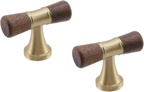 Single Hole Wood Drawer Handle Knobs Walnut Cabinet Pulls Brass Base T