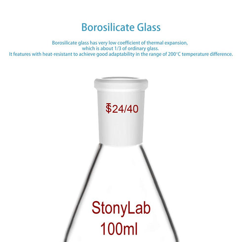 StonyLab Borosilicate Glass 100mL Heavy Wall Single Neck Recovery Flask, 24/40 Outer Joint