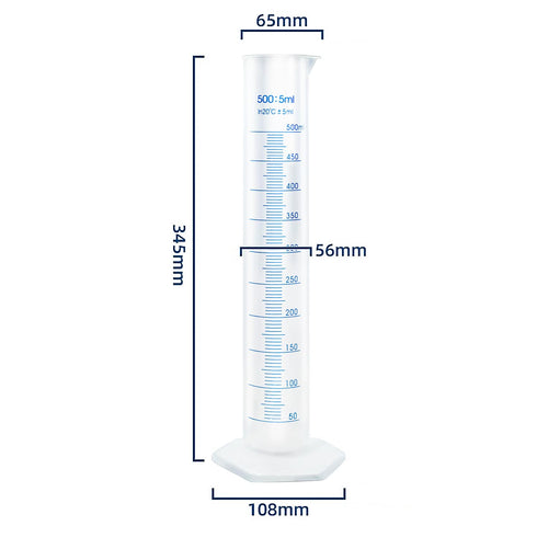 2pcs 500ml Plastic Graduated Cylinders, Lab Chemistry Measuring Set with Clear Graduations and Spout