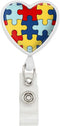 Autism Awareness Diversity Puzzle Pieces Heart Lanyard, Retractable Reel Badge ID Card Holder - White