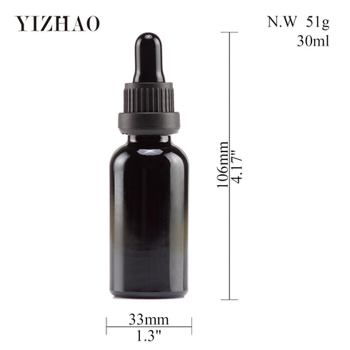 YIZHAO 1oz Black Glass Dropper Bottles, Tincture Bottles with Glass Dropper for Essential Oils, Aromatherapy, 12 Pcs