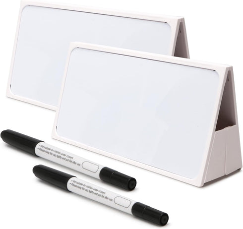 Mini Desktop Double-side Dry Erase Board, Foldable Stand-up Whiteboard with Dual-tip Marker (Two Board)