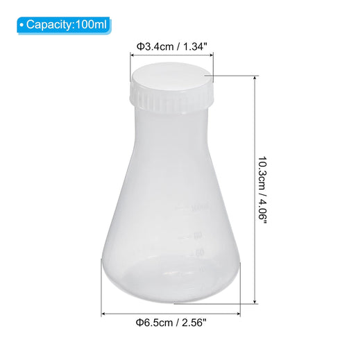 PATIKIL 100ml Plastic Erlenmeyer Flask with Screw Caps, 2 Pack Narrow Mouth Conical Flask for Laboratory, Clear