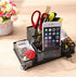 Pen Holder Metal Wire Mesh Pencil Container, 4 Divided Compartments, Home Office Supplies Desktop Accessory Organizer