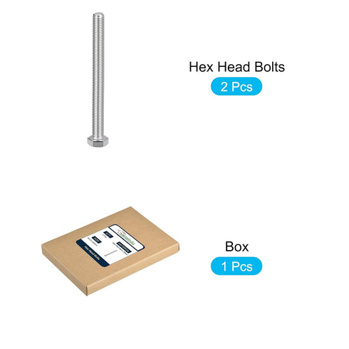Hex Bolts (M12-1.75x130mm) 2Pcs, Fully Threaded Coarse Hex Head Screw Bolt Machine Screws - 304 Stainless Steel, Silver