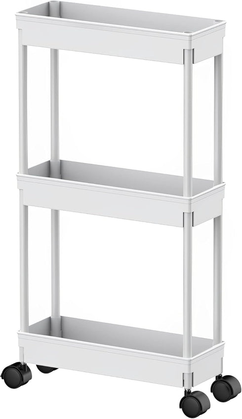 Sooyee 3 Tier Rolling Cart with Wheels, Slim Storage Cart, Narrow Storage Cabinet, Under Desk Storage, Rolling Utility