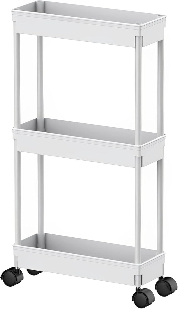 Sooyee 3 Tier Rolling Cart with Wheels, Slim Storage Cart, Narrow Storage Cabinet, Under Desk Storage, Rolling Utility