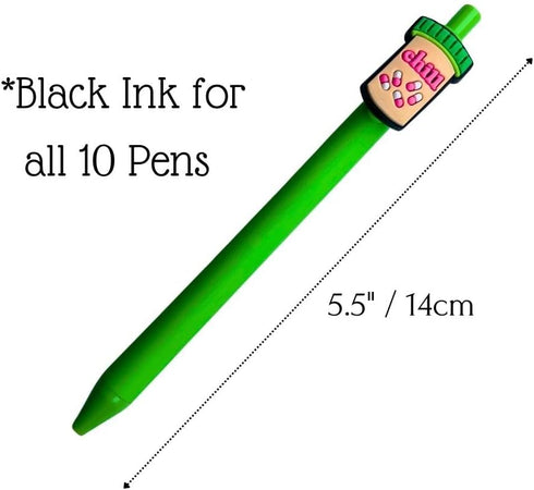 YJ PREMIUMS 10-Pack Cute Nursing Pens with Heart, Syringe Designs in Black Ink for Nurses