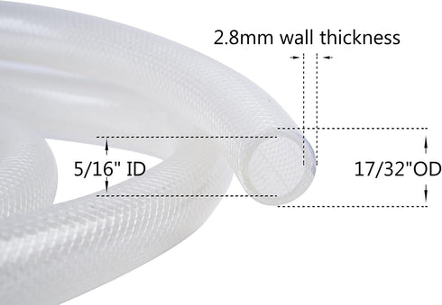 5/16" ID x 17/32" OD - 25 Ft High Pressure Braided Clear PVC Vinyl Tubing Flexible Vinyl Tube, Heavy Duty Reinforced Vinyl Hose Tubing, BPA Free and Non Toxic