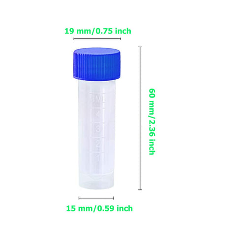 50 Pack 5ml Cryo Tubes,Plastic Graduated Vial Tube with Screw Caps,Small Test Sample Bottles Tubes Container with Lid,PP Material ,with Silica Gel Gasket (50) Bagged Blue and Orange