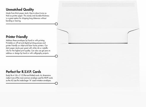 LUX Paper A2 Invitation Envelopes, 4 3/8" x 5 3/4" - 24lb. Bright White, 250 Pack (72924-250)