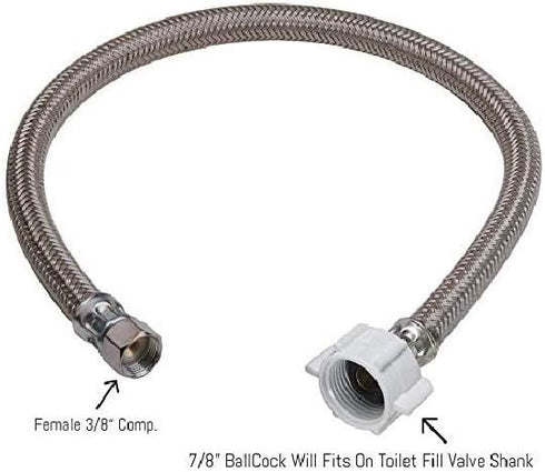 EZ-Fluid 20-Inch x 3/8 Female Compression Thread x 7/8 Toilet Water Supply Connector Line Braided Stainless Steel, Toilet Supply Line (Pack 1) by EZ-FLUID