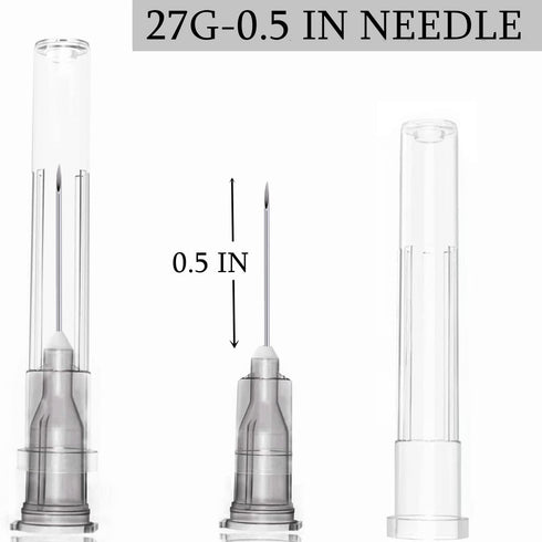 100 Pack 27Ga 1/2 Inch Stainless Steel Dispensing Lab Tools Accessories for Scientific Labs, Measuring and Refilling, Individually Wrapped
