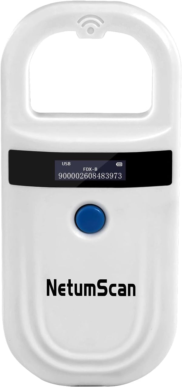 NetumScan Bluetooth Pet Microchip Reader Scanner, Handheld RFID Scanner with OLED Display for Animal Tags
